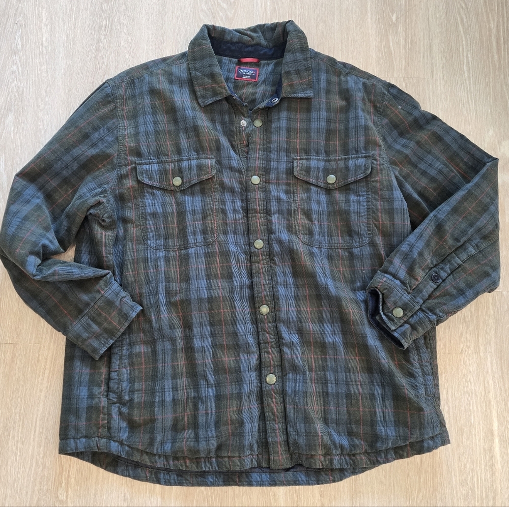 Untuckit Corduroy Overshirt in‎ Blue and Green plaid button down size XX Large